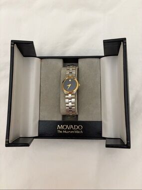 Movado Two-Tone Watch with Black Dial and Gold Accents